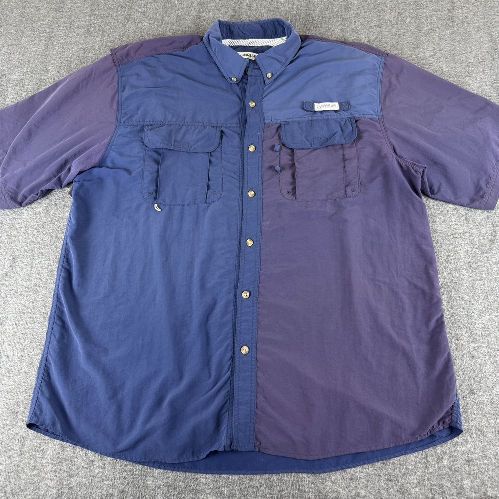 Magellan Fish Gear Shirt Mens XXL 2XL Blue Purple Fishing Vented MagWick